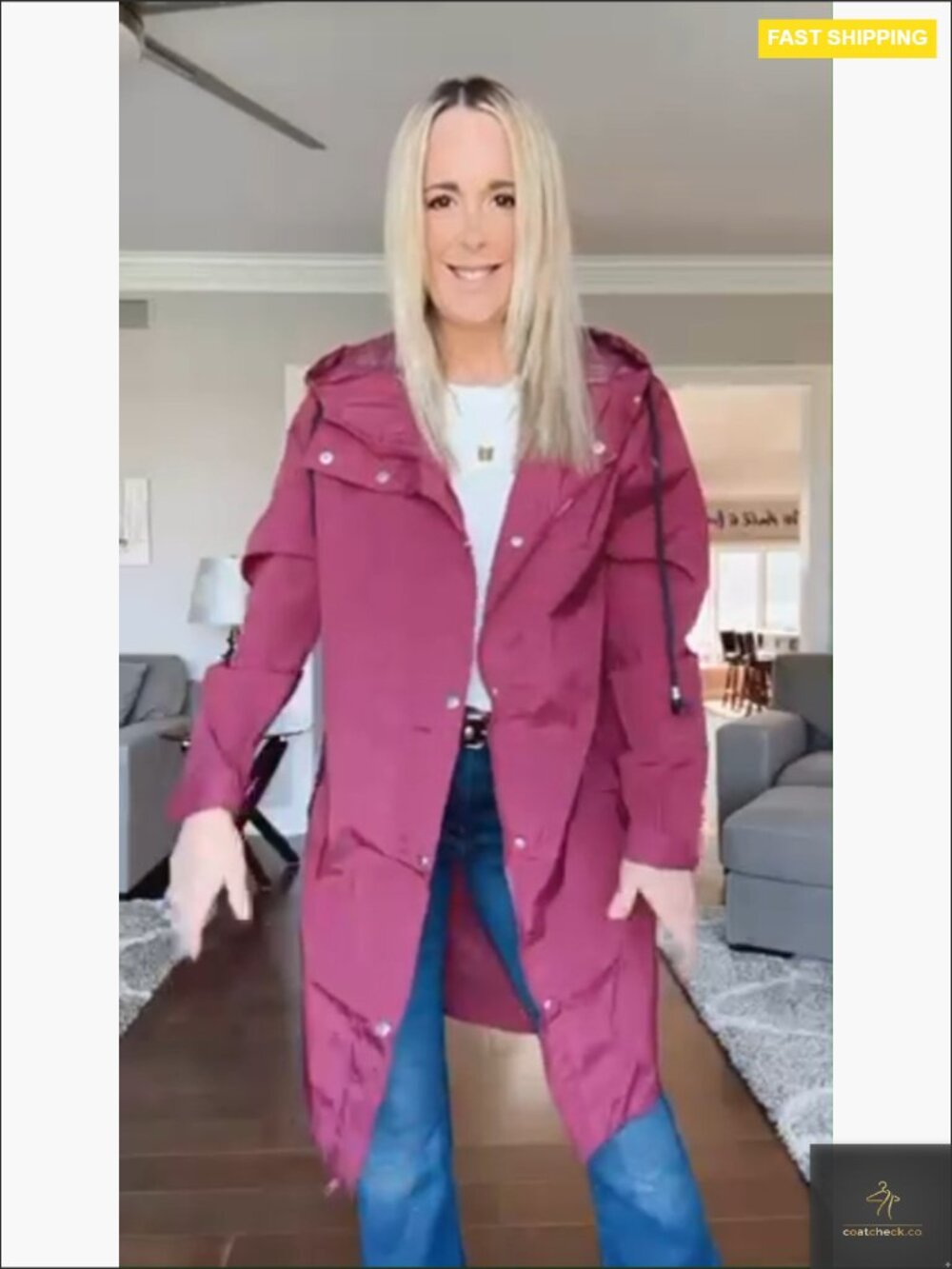 Long Packable Rain Jacket Women Waterproof Hood Lightweight Outdoor Windbreaker - Picture 6 of 7